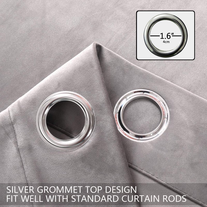 SPXTEX Grey Velvet Curtains for Living Room and Bedroom - Super Soft, Blackout, Heavy, 108 Inches Long With Grommets - Set of 2 Panels, Light Grey - Image 2